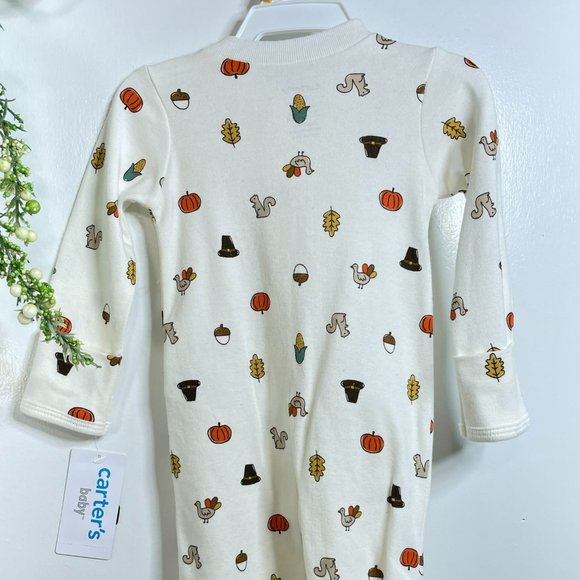 New Carter’s Baby Newborn Footed Sleep Play Turkey Thanksgiving 2 way Zip - Picture 3 of 6